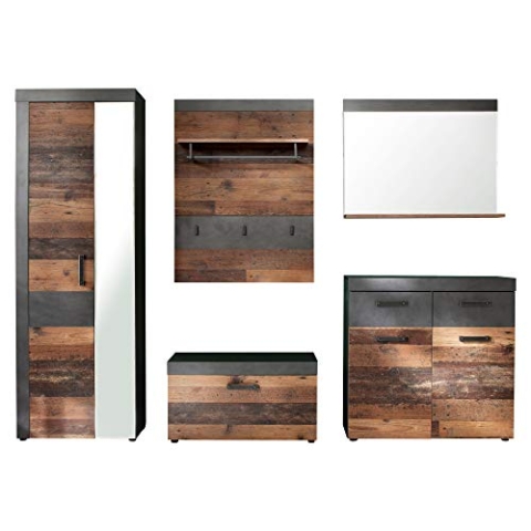 trendteam smart living - 5-teilige Garderobenkombination Garderobenmöbel - Garderobe - Indy - Aufbaumaß (BxHxT) 265 x 192 x 37 cm - Farbe Graphit Grau Matera mit Old Wood - 187991523