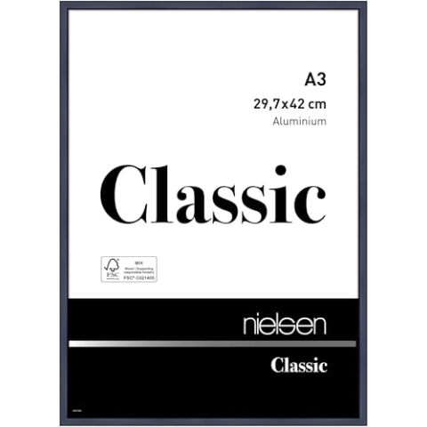 nielsen Bilderrahmen, 29,7 x 42 cm (A3), Aluminium, Blau glanz, Posterrahmen zum Aufhängen im Hoch- & Querformat, Echtglas, Classic
