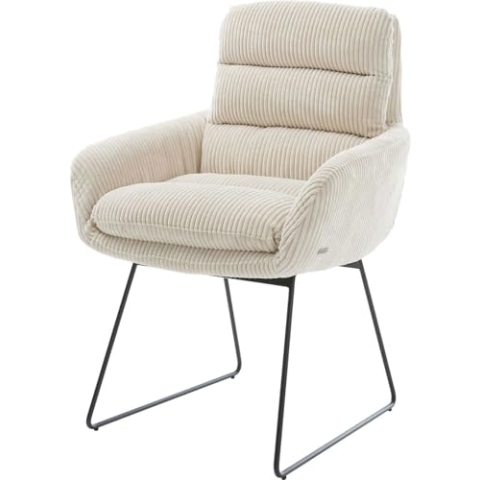 DELIFE Polsterstuhl Abelia-Flex mit Armlehnen Kufengestell Schwarz Cord Beige