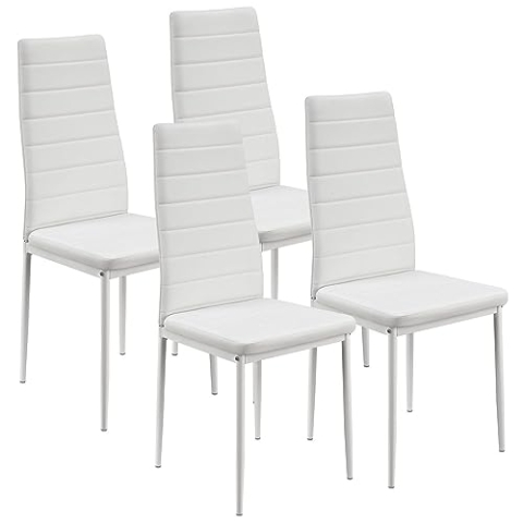 Juskys Esszimmerstühle Loja 4er Set mit Kunstleder Bezug & hoher Rückenlehne - stabiles Stahl Gestell bis 120 kg belastbar - 4 Stühle für Esszimmer & Küche - Küchenstühle Esszimmerstuhl - Weiß