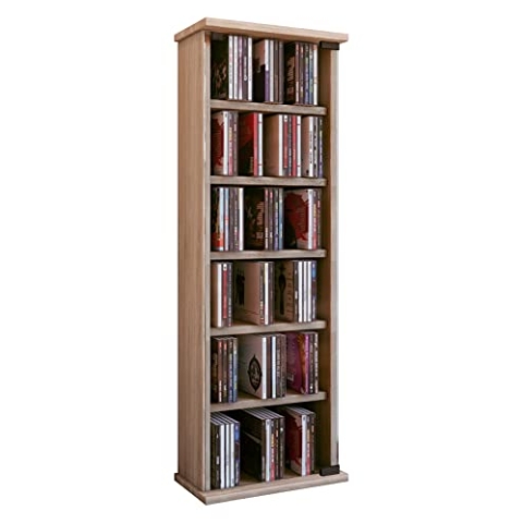 VCM CD Regal Holz Vetro | platzsparender CD Schrank mit Glastüren für 150 CDs oder 65 DVDs | Maße: H. 92 x B. 31 x T. 18 cm | Elegantes DVD Regal stehend | Blu ray Regal | CD Regal Sonoma-Eiche