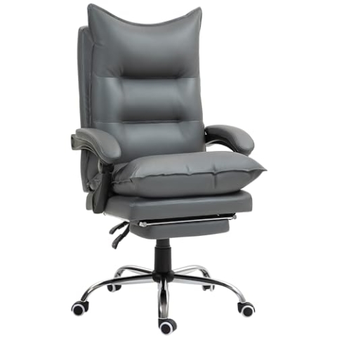 Vinsetto Bürostuhl mit Liegefunktion, ergonomisch Schreibtischstuhl, höhenverstellbar Drehstuhl mit Fußstütze, gepolstert, bis 135 kg belastbar, für Büro, Arbeitszimmer, Dunkelgrau