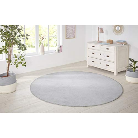 Hanse Home Nasty Teppich Rund – Wohnzimmerteppich Flauschiger Kurzflor Einfarbig Unifarben für Esszimmer, Wohnzimmer, Kinderzimmer, Flur, Schlafzimmer, Küche – Uni Silber, 200cm