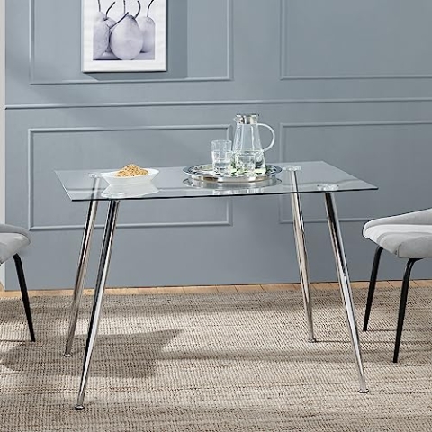 [en.casa] Glastisch Hyrynsalmi Küchentisch 75x110x70cm aus Stahl Glas Esszimmertisch Chrom