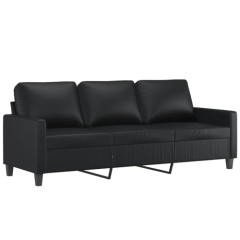 vidaXL Sofa 3-Sitzer, Loungesofa Couch mit Armlehnen Rückenkissen, Wohnzimmersofa Designsofa Metallgestell, Sitzmöbel Dreisitzer, Modern, Schwarz Kunstleder