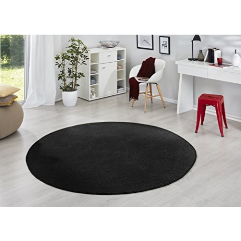 Hanse Home Teppich Fancy Rund – Wohnzimmerteppich einfarbig Modern Velours Teppich für Esszimmer, Wohnzimmer, Kinderzimmer, Flur, Schlafzimmer, Küche – Schwarz, Ø200cm