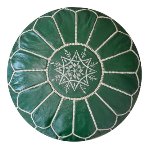 Poufs&Pillows Premium Echt Leder Pouf - Handgefertigt - Gefüllt geliefert - Ottoman, Sitzsack, Fußhocker, Polsterhocker, Puff (Grüne Minze)
