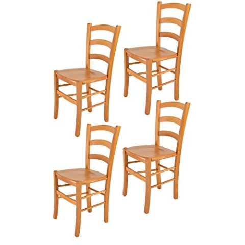t m c s Tommychairs - 4er Set Stühle Venice für Küche und Esszimmer, robuste Struktur aus lackiertem Buchenholz im Farbton Honig und Sitzfläche aus Holz
