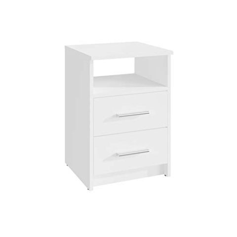 MATKAM Nachttisch in klassischer Optik | H/B/T 58,5 x 40 x 35 cm, mit Zwei Schubladen und einem offenen Ablagefach| In verschiedenen Ausführungen erhältlich (Weiß)