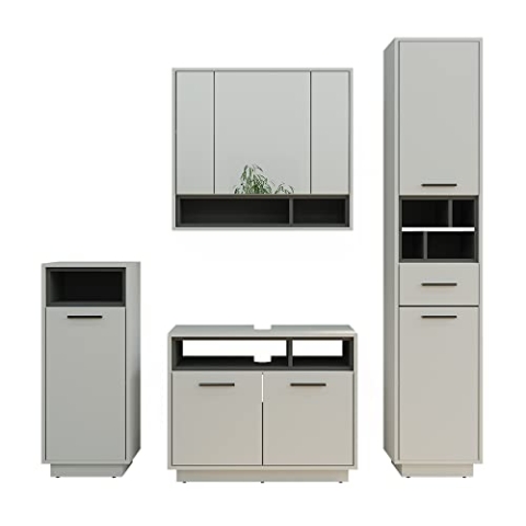Vicco Badmöbel-Set Beatrice, Badezimmerschrank-Set, Grau/Anthrazit, 4 Teile