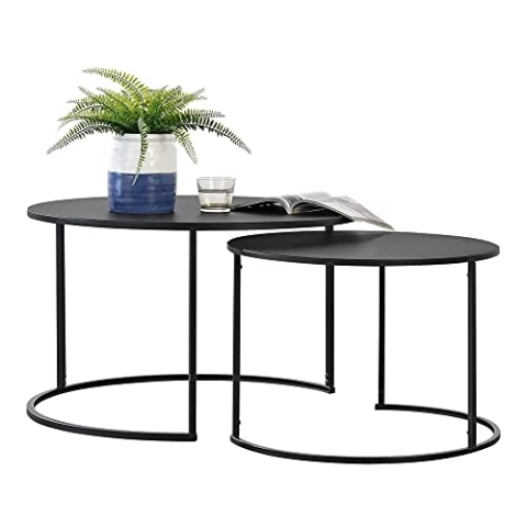 [en.casa] Couchtischset Couchtische im 2er Set 74x46cm und 58x41,5cm schwarz pulverbeschichtet Wohnzimmertische Stahl