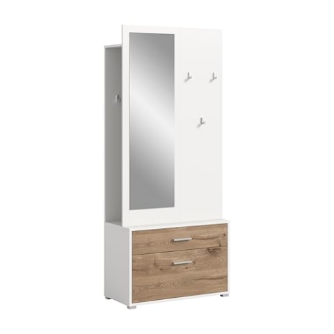 xonox.Home Garderobe Polo Set Garderobenkombination Garderobenschrank Garderobenmöbel Flurmöbel-Set Flursystem Stauraumlösung in Front Nox Oak Nb. Korpus weiß, ca. 80x190x38 cm breit