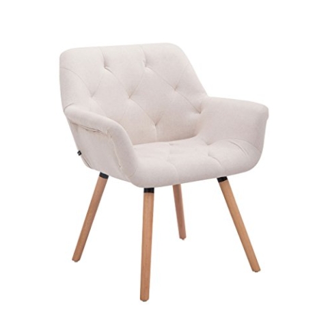 CLP Esszimmerstuhl Cassidy Mit Stoffbezug Und Sesselförmigem Gepolstertem Sitz I Retrostuhl Mit Armlehne Und 45 cm Sitzhöhe, Farbe:beige, Gestell Farbe:Natur
