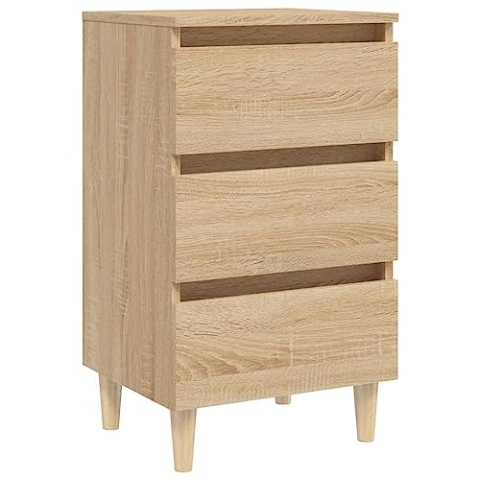 vidaXL Nachttisch mit Massivholz-Beinen 3 Schubladen Nachtschrank Nachtkonsole Nachtkommode Schlafzimmer Schrank Kommode Sonoma-Eiche 40x35x69cm