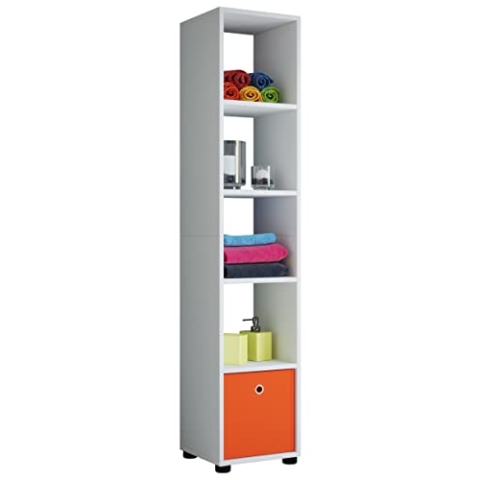 VCM Holzregal stehend | platzsparendes Regal | Maße:H. 152 x B. 31 x T. 30 cm | Elegantes Regal stehend | Aufbewahrungsregal | Bücherregal - Benas-5 Weiß