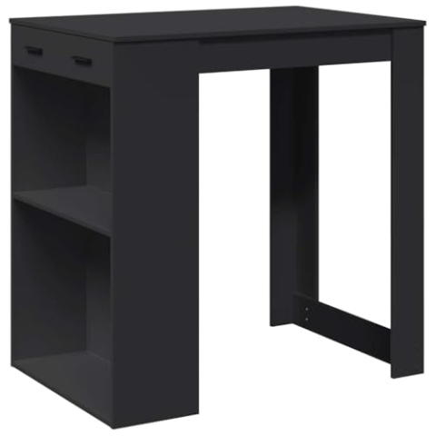 vidaXL Bartisch, Stehtisch mit 2 Ablagen Schublade, Tresentisch für Küche Wohnzimmer Essbereich, Küchentisch Bistrotisch, Schwarz Holzwerkstoff