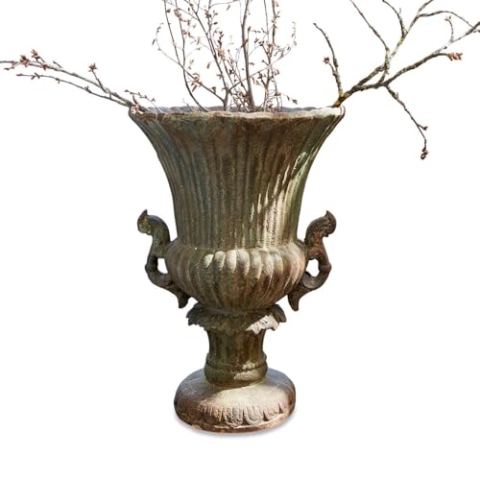Loberon Amphore Estefanie, handbemalt, mit kunstreichen Details und authentischer Patina, Vase aus Kunststein geformt, Blumenvase, Wohn-Accessoire, Polyresin, antikgrün