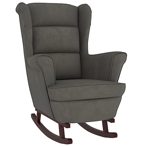 vidaXL Schaukelstuhl mit Massivholz-Gummibeinen Relaxstuhl Schaukelsessel Schwingsessel Relaxsessel Schwingstuhl Polstersessel Sessel Dunkelgrau Samt