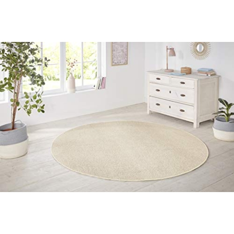 Hanse Home Nasty Teppich Rund – Wohnzimmerteppich Flauschiger Kurzflor Einfarbig Unifarben für Esszimmer, Wohnzimmer, Kinderzimmer, Flur, Schlafzimmer, Küche – Uni Creme, 200cm