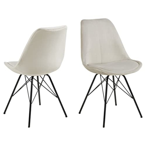 AC Design Furniture Emanuel Samt-Esszimmerstuhl mit Rückenlehne 2er Set, gepolsterter Esszimmerstuhl im zeitlos eleganten Stil, Sandfarbe, gepolsterter Stoffsitz mit schwarzen Metallbeinen