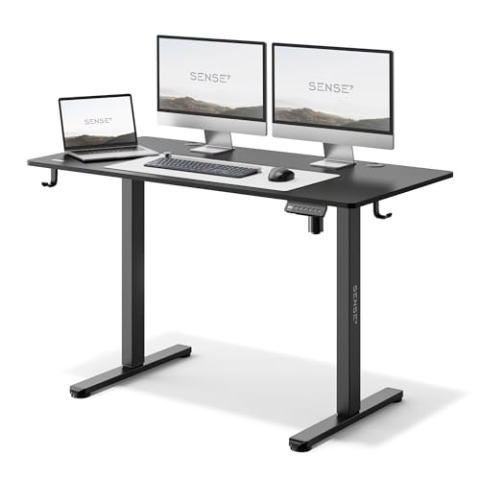 SENSE7 Höhenverstellbarer Schreibtisch elektrisch NOJO, Standing Desk 120x60, PC Tisch mit Memory, Stehschreibtisch mit Kabel Tray, Gaming Tisch mit Haken, geräuscharme Höhenverstellung, Black