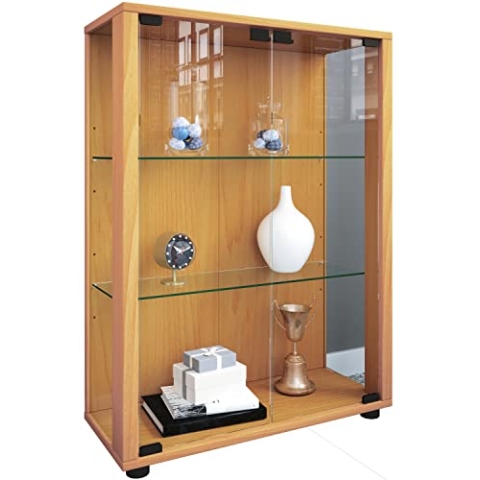 VCM Glasvitrine stehend | Vitrine Glas mit ESG-Sicherheitsglas | Maße ca. H. 80 x B. 60 x T. 25 cm | Standvitrine Glas | Modern und platzsparend | Glas Vitrinenschrank – Sintalo Buche