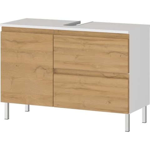 Germania Waschbeckenunterschrank 4331-559 GW-Torrance, in Weiß/Gandson-Eiche-Nb., mit Siphonausschnitt, 80 x 56 x 34 cm (BxHxT)