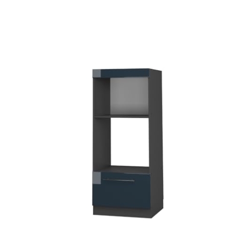 Vicco Mikrowellenschrank Fame-Line, Dunkelblau Hochglanz/Anthrazit, 60 cm offen