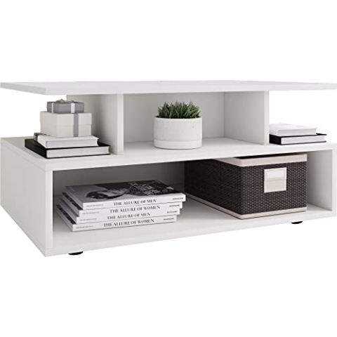 VCM Holz Couchtisch | Sofatisch mit ausreichend Stauraum | Maße ca. H. 40 x B. 80 x T. 50 cm | Wohnzimmertisch - Esila Weiß