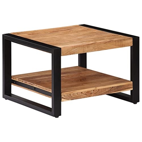 vidaXL Akazienholz Massiv Couchtisch mit 1 Fach Retro Wohnzimmertisch Beistelltisch Kaffeetisch Sofatisch Holztisch Tisch 60x60x40cm Eisenrahmen