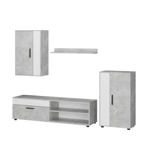 Vicco Wohnwand Berno, TV-Wand, Beton/Weiß, 4er Set