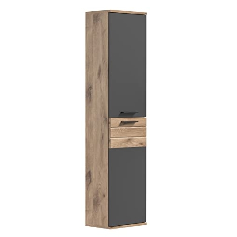 xonox.home Badezimmer Mason Hochschrank hängend Badschrank zum Hängen schmaler Schrank in Front Basalt grau Nb. Korpus Nox Oak Nb., ca.37x152x24 cm