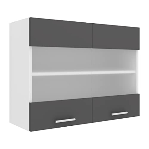 VCM Küchenschrank hängend | Maße ca. H. 60 x B. 80 x T. 31 cm | Hängeschrank mit Zwei Fächern | Küchenschrank mit Glas | Küchenmöbel – Esilo Weiß/Anthrazit