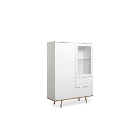 Highboard - skandinavisches Design (B/H/T: ca.: 100 x 140 x 40 cm) Massivholzfüße, verchromte Metallgriffe - made in Germany
