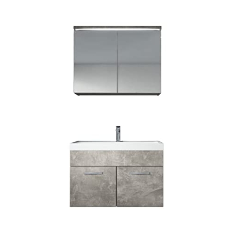 Badezimmer Badmöbel Set Paso 02 80cm Waschbecken Beton - Unterschrank Schrank Waschbecken Spiegelschrank Schrank