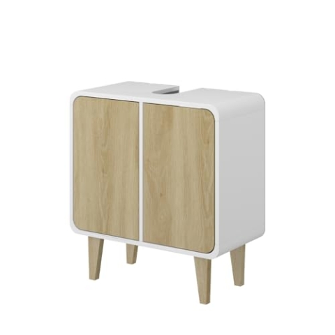 Vicco Waschbeckenunterschrank Arla, Waschtischunterschrank, Weiß/Eiche, 60 x 61 cm