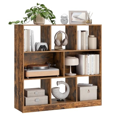 VASAGLE Bücherregal, Regal, Würfelregal, Standregal, 8 offene Fächer, horizontal, vertikal oder kopfüber verwendbar, 30 x 97,5 x 100 cm, für Wohnzimmer, Arbeitszimmer, Büro, vintagebraun LBC52BX