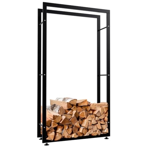 CLP Kaminholzständer Keri V2 I Aus Schwarzem Metall I Kaminholzregal Mit Bodenschonern I Stapelhilfe Für Brennholz, Farbe:schwarz, Größe:25x80x150 cm