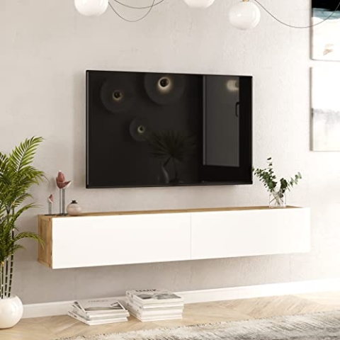 [en.casa] TV Hängeboard Lapinlahti Lowboard Hängeschrank 180 cm TV Board Fernsehtisch Wandregal hängend Eiche rustikal/Weiß