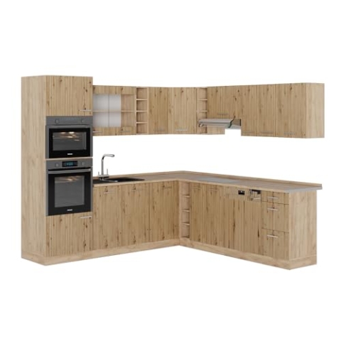 Vicco Eckküche R-Line, Artisan-Eiche/Goldkraft Eiche, 237 x 247 cm, AP Eiche