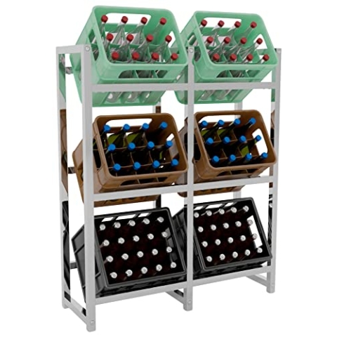 CLP Getränkekistenständer Stack I Platzsparendes Robustes Kistenregal für Getränkekisten I In verschiedenen Größen und Farben erhältlich, Farbe:Chrom, Größe:116x91x31 cm