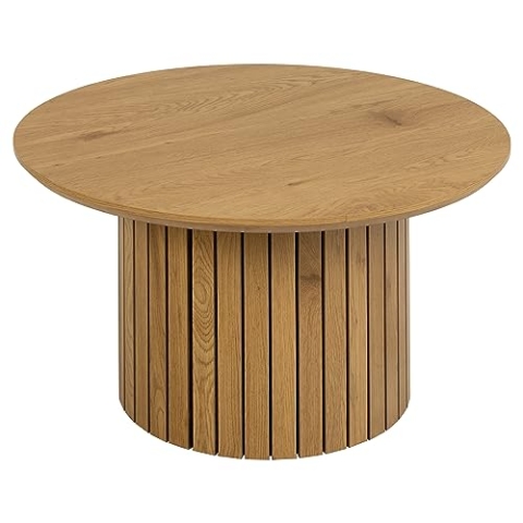 AC Design Furniture Yaron Couchtisch in Wildeichenoptik, Säulenfuß mit Lamellenfront, Runder Couchtisch, Ø: 80 x H: 42 cm