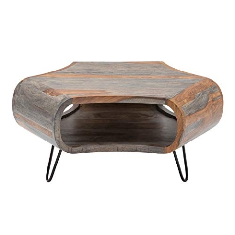 invicta INTERIOR Retro Couchtisch Organic Living 70cm grau Smoke Finish Sheesham Palisander Hairpin Legs