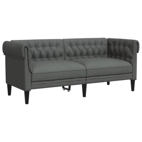 vidaXL Chesterfield Sofa 2-Sitzer, Couch mit Armlehnen Rückenlehne Stützbeine, Polstersofa für Wohnzimmer, Couchgarnitur, Modern, Dunkelgrau Stoff