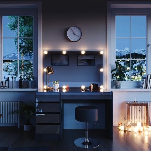 Vicco Schminktisch Sherry, Anthrazit Hochglanz, 120 cm mit LED Beleuchtung und Hocker