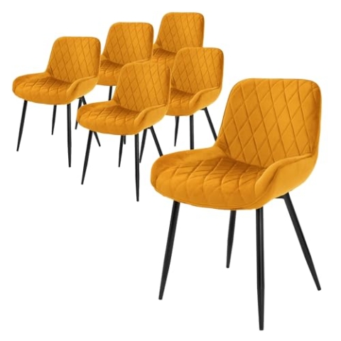 ML-Design 6er Set Esszimmerstühle, Senfgelb, Sitzfläche aus Samt, Metallbeine, Esszimmerstuhl mit Rücken- und Armlehnen, Küchenstühle Küchenstuhl Wohnzimmerstühle Wohnzimmerstuhl Polsterstuhl Stühle