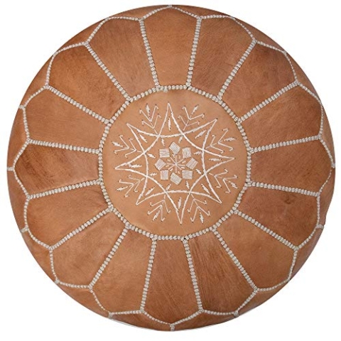 Poufs&Pillows Premium Echt Leder Pouf - Handgefertigt - gefüllt geliefert - Ottoman Sitzsack Fußhocker (Natürlich)