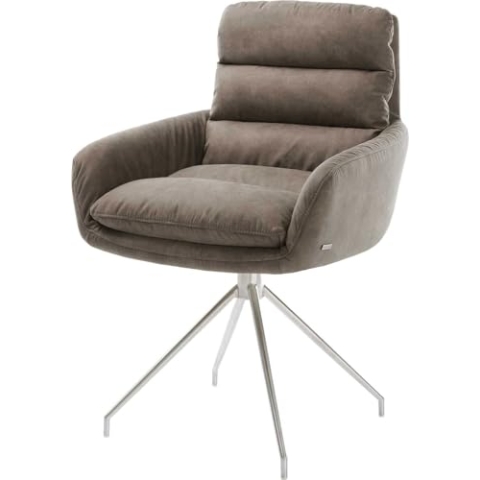 DELIFE Polsterstuhl Abelia-Flex mit Armlehnen Kreuzgestell konisch Edelstahl Mikrofaser Taupe Vintage