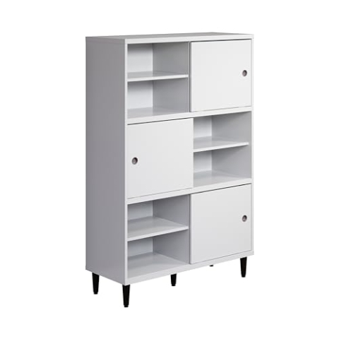 trendteam smart living - Werkzeuglose Montage - Wechselbare Türen - Regal Standregal - Wohnzimmer - Evolution - Aufbaumaß (BxHxT) 90 x 140 x 38 cm - Farbe Weiß mit Dunkelbraun - 221688201