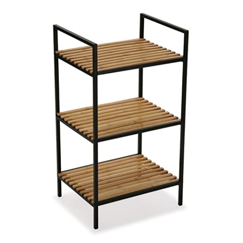 Versa Willow Möbel für das Bad, Organisationsregal mit 3 Fächern, Maßnahmen (H x L x B) 70 x 32,5 x 39 cm, Bambus und Metall, Farbe: Schwarz